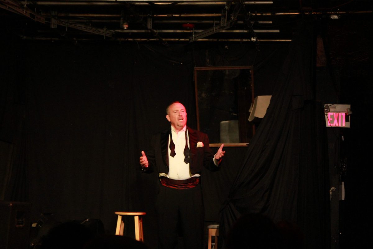 Mark Whelan performing alone on stage